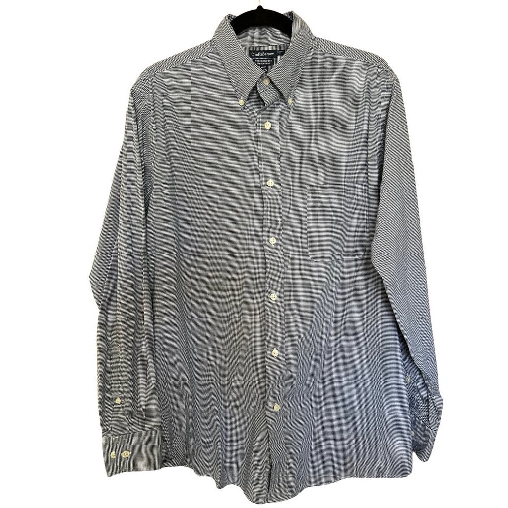 Blue & White Patterned Cotton Blend Collared Shirt // Croft & Barrow Men's 16.5